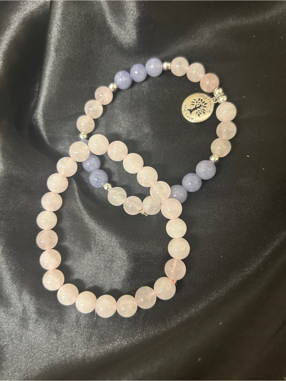 Rose Quartz and Lavender Bead Bracelet Set with Tree of Life Charm